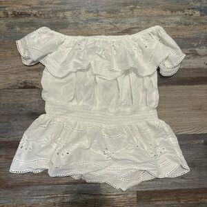 Off the shoulder, white beach top. Primark.